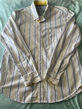 Vintage CASUALS Royal Sport Club Shirt M 40 Striped Button Up Y2K Yellow Navy